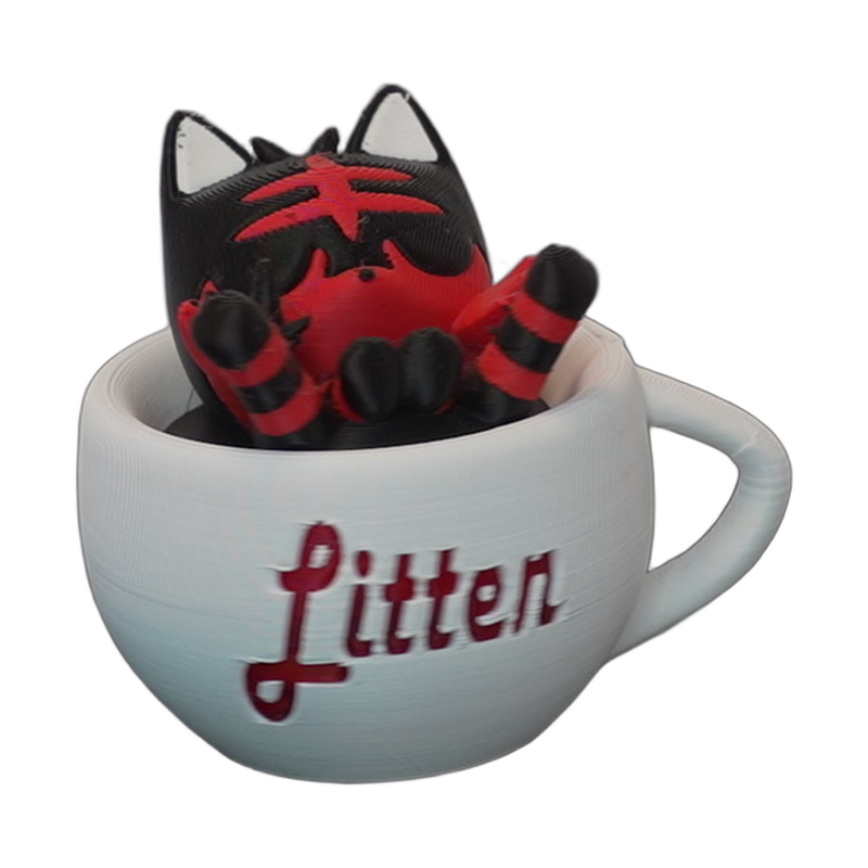 Black-and-Red Cat Creature Cup Display