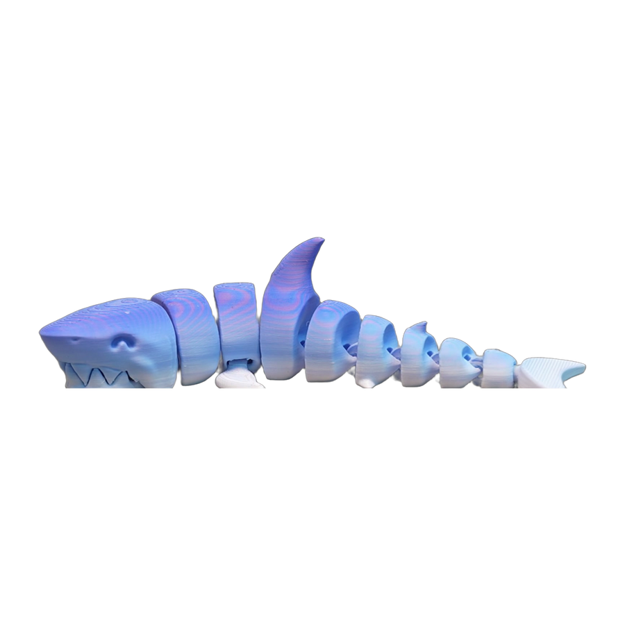 Flexi Shark — Blue & Lilac Silk Articulated Fidget (3D Printed)