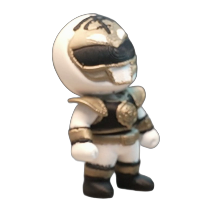 Flexi White Ranger — Gold & Black Chibi Hero (3D Printed)