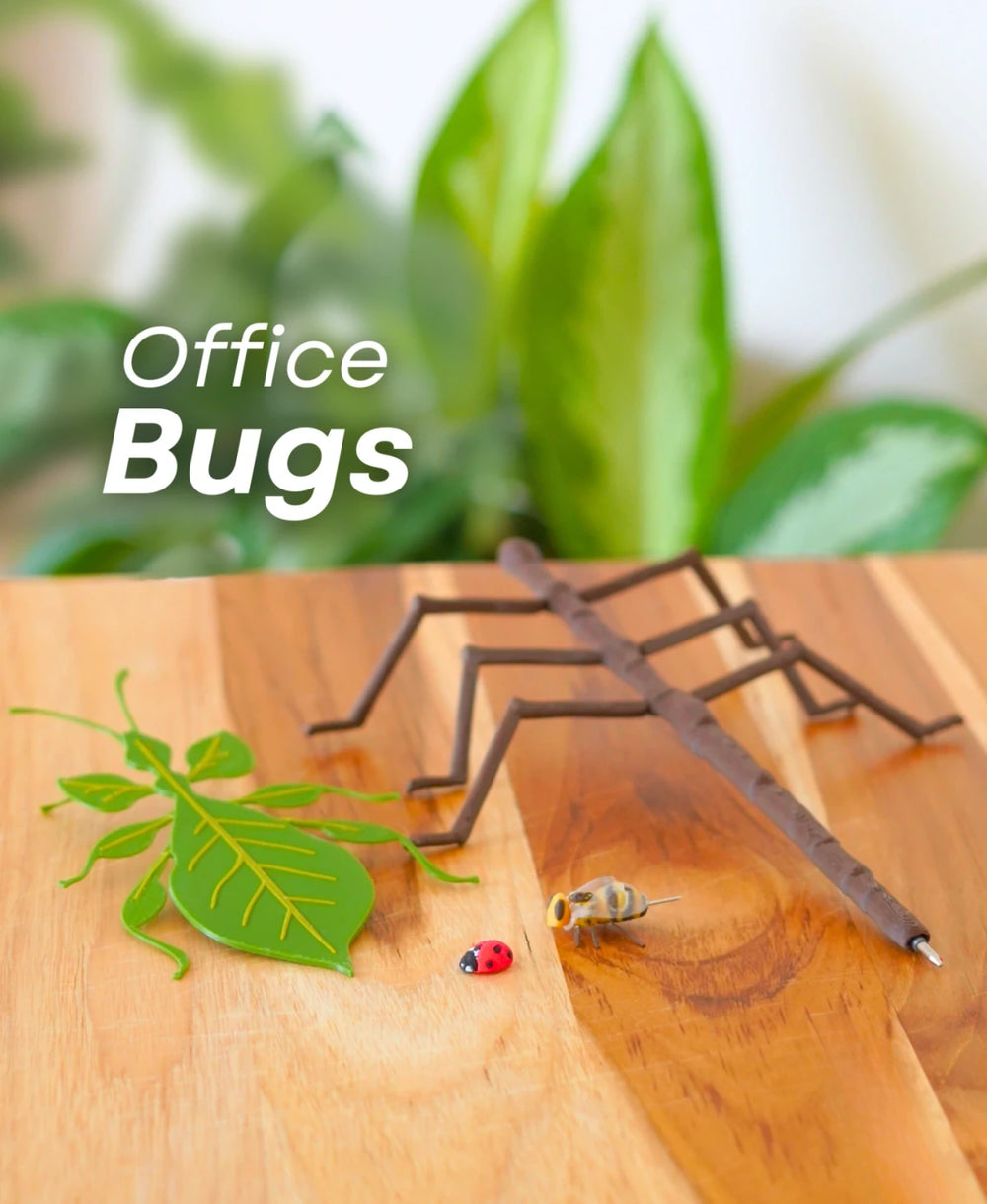 Office Bugs - Bee Tack, Leaf Bookmark, Stick Bug Pen & Ladybug Magnet