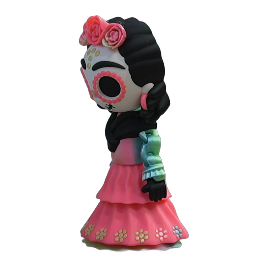 La Catrina Sugar Skull Lady — Coral & Mint Colorway (3D Printed)