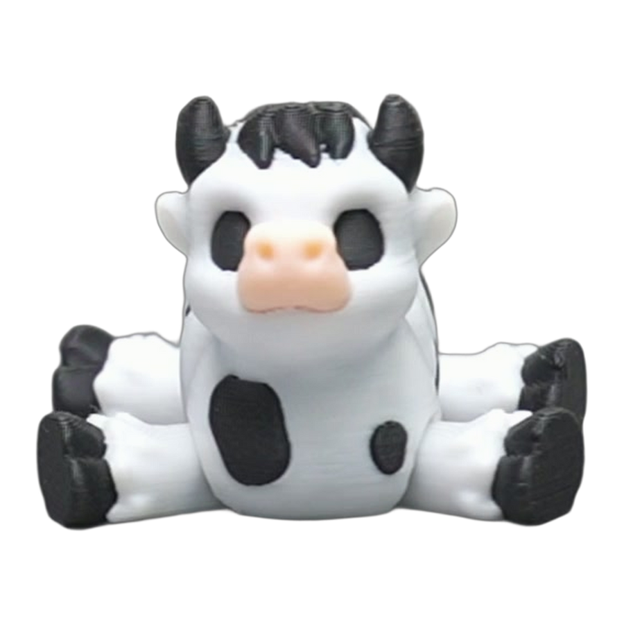 Flexi Cow — Black & White Sitting Calf (3D Printed Articulated Toy)
